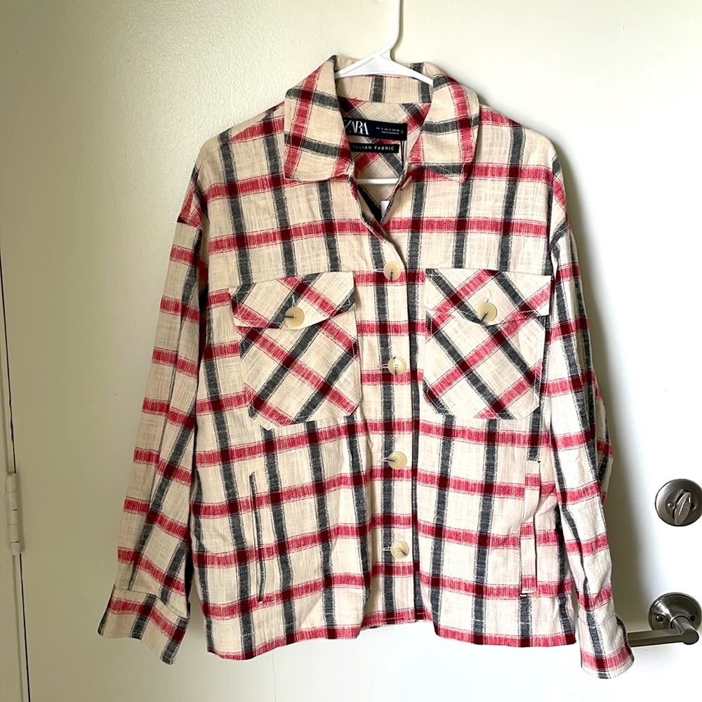 Zara small italian fabric plaid shirt.